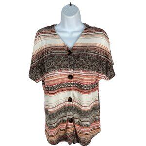 Cato Womens Short Sleeve Button-Up Striped Cardigan M